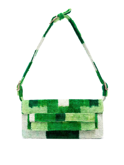 La Milanesa Ramina Graphic-print Brushed Bag In Green