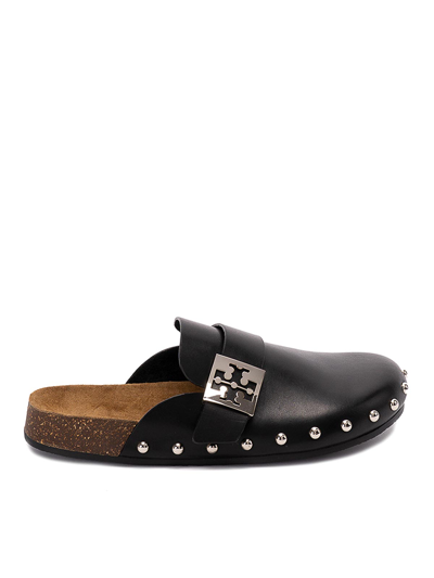 Tory Burch Stud Embellished Mules In Perfect Black / Silver