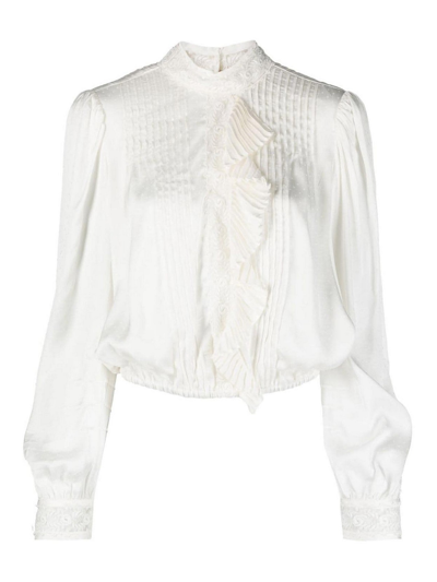 Twinset Floral-lace Pleated Blouse In White