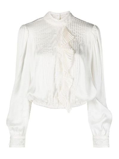 Twinset Floral-lace Pleated Blouse In Multicolor