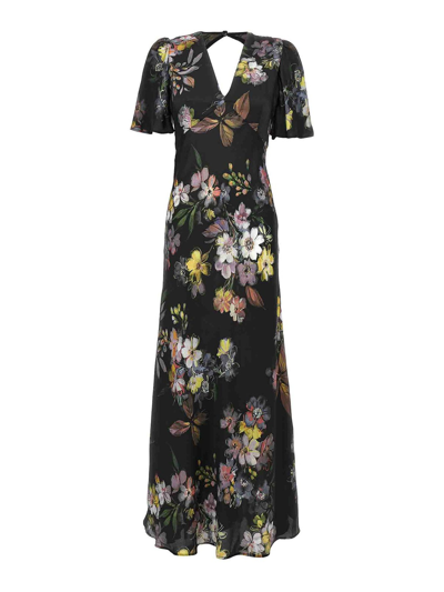 Twinset Floral-print Satin Maxi Dress In Black