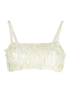 P.a.r.o.s.h Crop Top Sequin Spaghetti Straps In White