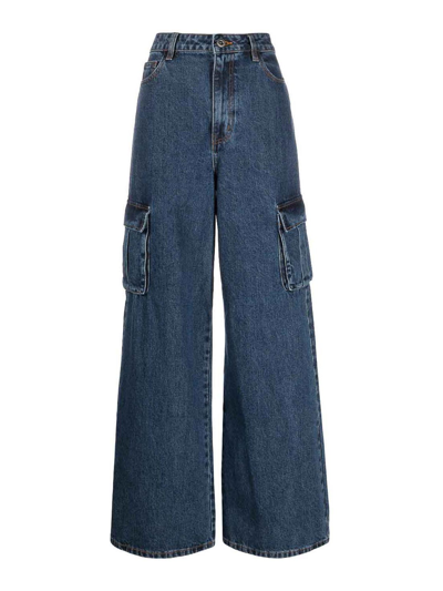 Self-portrait Mid-rise Wide-leg Jeans In Blue