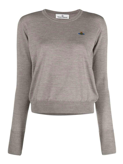 Vivienne Westwood Logo Cotton Sweater In Brown