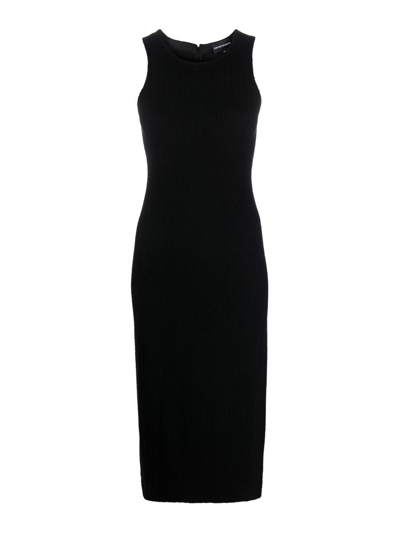 Emporio Armani Sleeveless Twist-front Jersey Midi Dress In Solid Black