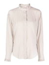 Isabel Marant Étoile Saoli Ruffle-collar Striped Cotton Shirt In Brown