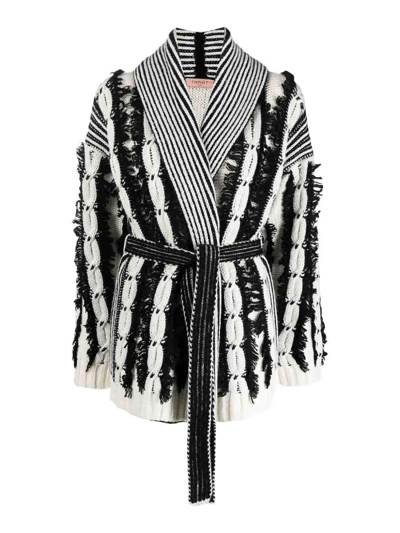 Twinset Fringed Belted Cardigan In White