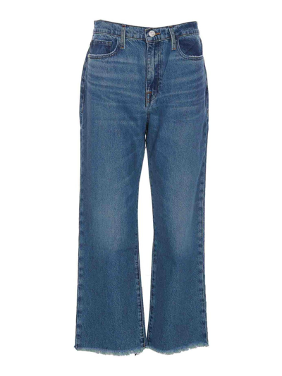 Frame Le Jane Crop Denim Raw Fray Jeans In Blue
