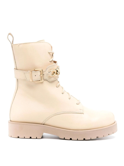 Twinset 40mm Leather Ankle Boots In Cream