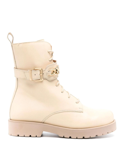 Twinset Lace-up Leather Combat Boots In Neutrals