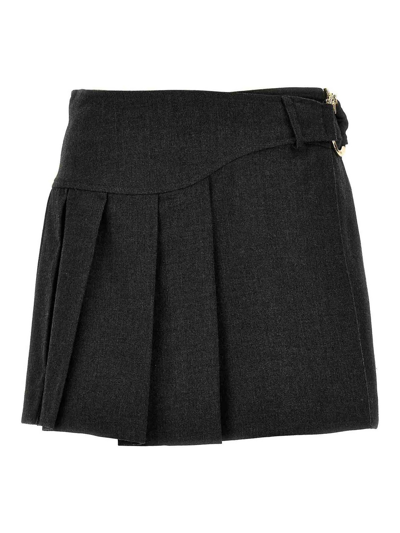 Pinko Garo Pleated Flannel Miniskirt In Black