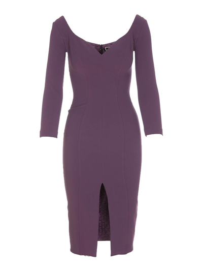 Elisabetta Franchi Logo-plaque Sweetheart-neck Midi Dress In Purple