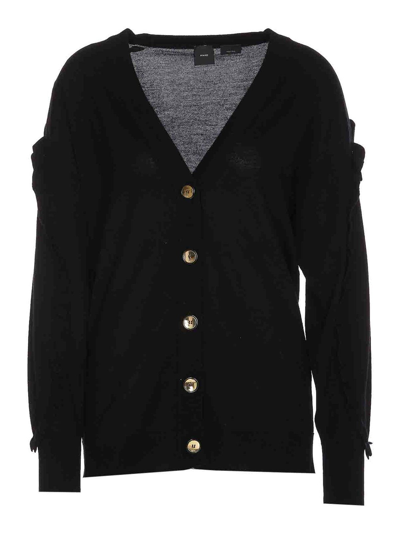 Pinko Wool Cardigan With Rouches In Black