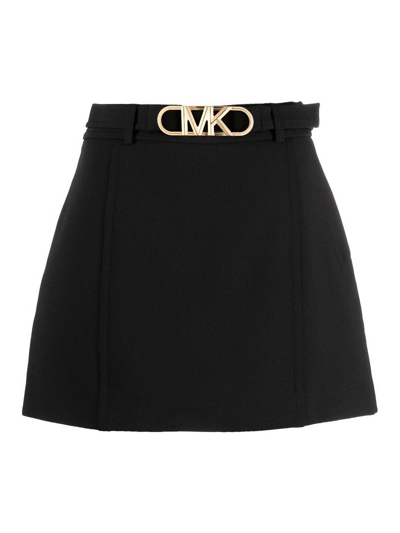 Michael Kors Stretch Crepe Belted Mini Skirt In Black