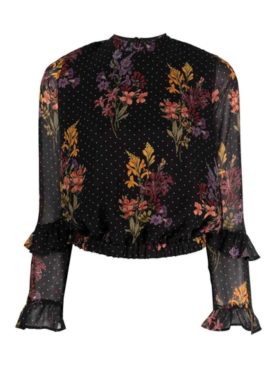 Twinset Polka Dot-print Floral Blouse In Black