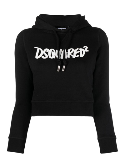 Dsquared2 Logo-print Long-sleeve Hoodie In Schwarz
