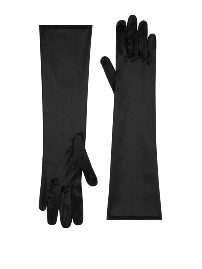 Dolce & Gabbana Short Silk Satin Gloves In Black