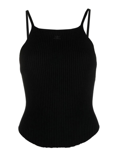 Courrèges Ribbed Top In Black  