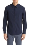 Emporio Armani Stretch Jersey Button-up Shirt In Navy