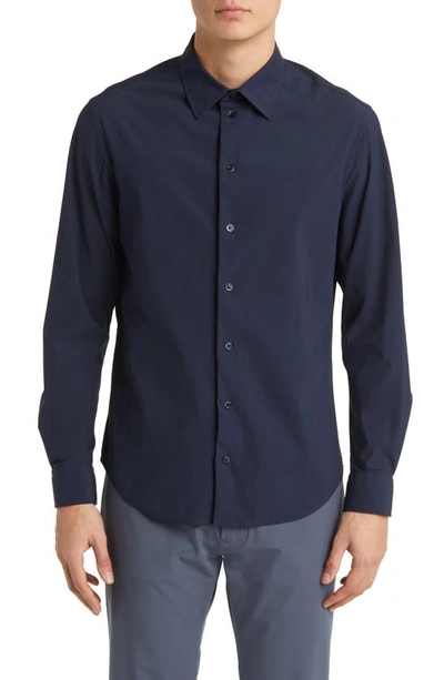 Emporio Armani Stretch Jersey Button-up Shirt In Navy