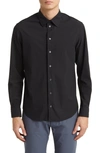 Emporio Armani Nylon Stretch Regular Fit Button Down Shirt In Solid Black