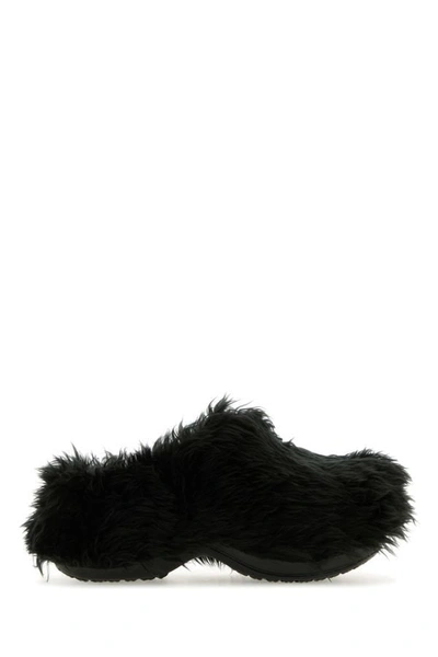 Balenciaga Shaggy Faux Fur Chunky Mules In Black