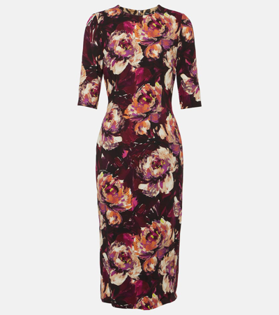 Dolce & Gabbana Peony-print Midi Dress In Black