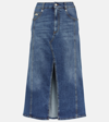 Alexander Mcqueen Washed Denim Midi Skirt In Blue