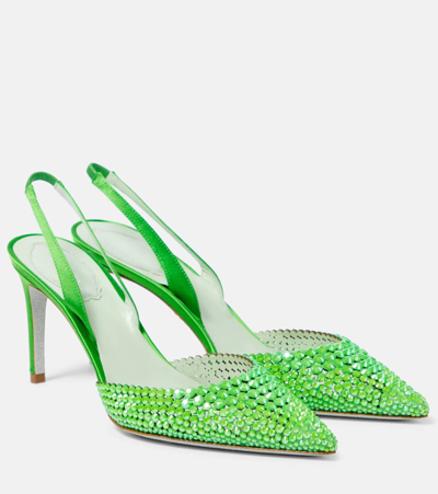 René Caovilla Embellished Leather Slingback Pumps In Green