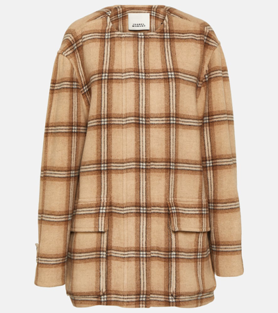 Isabel Marant Checked Wool Blend Coat In Brown