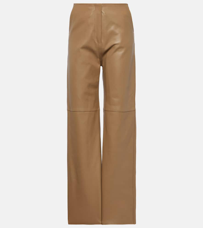 Totême High-rise Leather Straight Pants In Beige