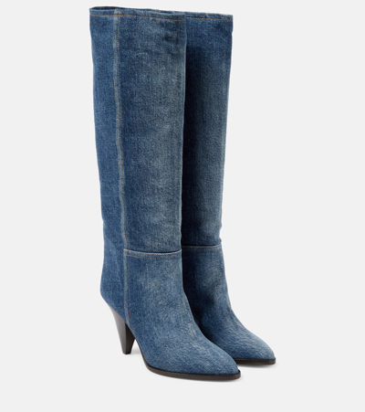 Isabel Marant Ririo Denim Knee-high Boots In Blue