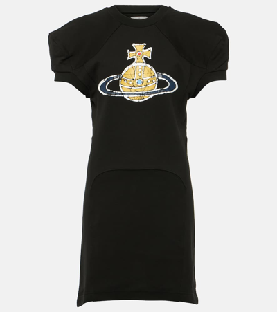 Vivienne Westwood Orb印花棉质针织t恤式连衣裙 In Black