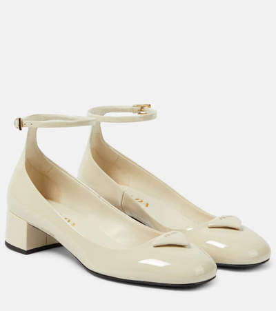 Prada Patent Leather Pumps In White