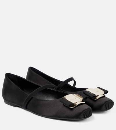 Ferragamo Lambskin Flats With Gold-tone Buckle Detail In White