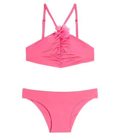 Monnalisa Kids' Floral-appliqué Bikini In Pink