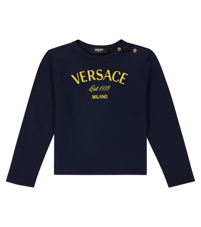 Versace Kids' Logo棉质针织运动衫 In Blue