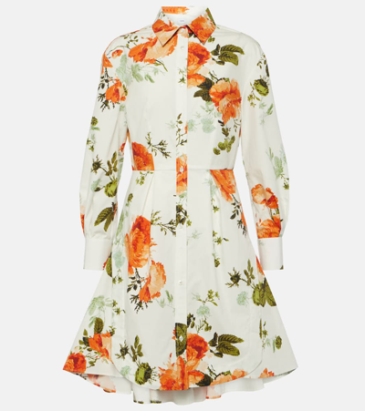Moncler X Rick Owens Floral-print Pleated-back Long-sleeve Mini Shirtdress In Black