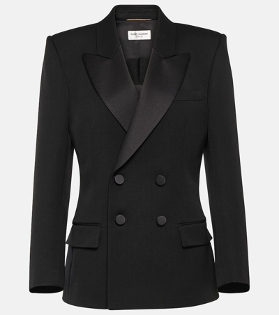 Saint Laurent Double-breasted Wool-crepe Tuxedo Jacket In Black