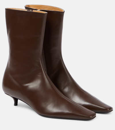 The Row Shrimpton Leather Ankle Boots In Brown