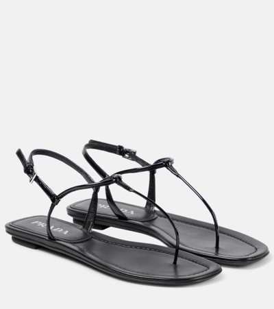 Prada Patent Leather Thong Sandals In Black