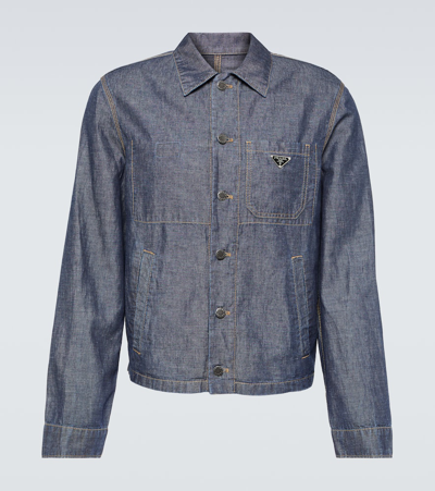 Prada Cotton And Linen Overshirt In Blue
