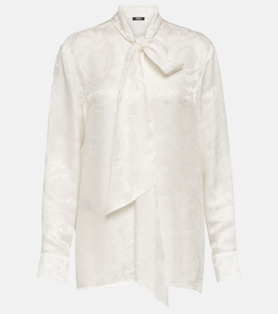 Versace Barocco Silk-trimmed Jacquard Blouse In White