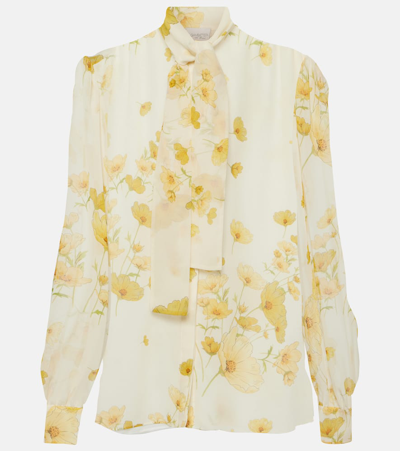 Giambattista Valli Floral-print Scarf-neck Chiffon Blouse In Off-white