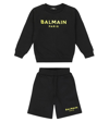 BALMAIN COTTON FLEECE SWEATSHIRT AND SHORTS SET