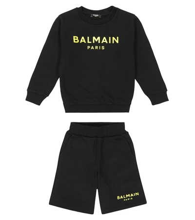 Balmain Kids' Cotton Fleece Sweatshirt And Shorts Set In White