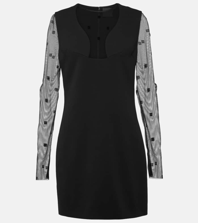 Givenchy Logo Embroidered Mesh And Jersey Minidress In Black