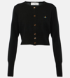 Vivienne Westwood Bea Black Cropped Cardigan With Round Neck And Front Orb Embroidery In Cotton Woman In Black