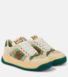 Gucci Screener Embellished Canvas-trimmed Distressed Leather Sneakers In Multicoloured