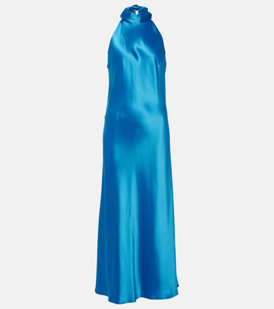 Galvan Siena Halterneck Midi Dress In Blue